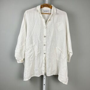 SHIRTZ Boutique White Linen Shirt Top Jacket Womens Vanity Size‎ 2 Lagenlook